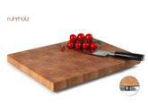 Schneidebrett aus Eiche Stirnholz - Größe 40 x 30 x 3 cm - rutschfeste Edelstahlfüße - ruhrholz
