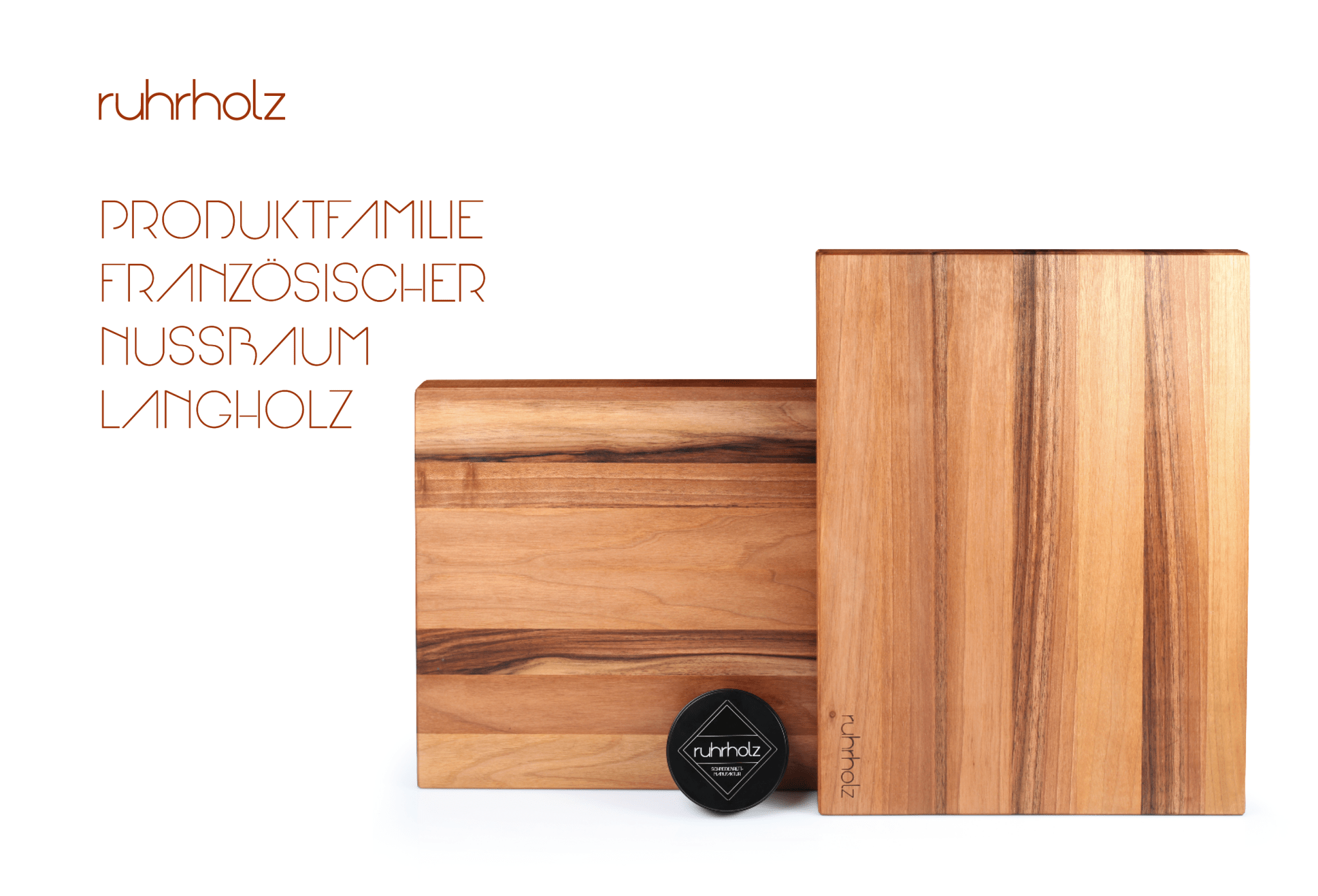 Schneidebrett aus französischem Nussbaum in Größe XL 60 x 30 x 3 cm - rutschfeste Edelstahlfüße - ruhrholz